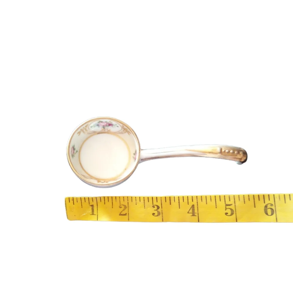 VTG Nippon hand painted small condiment ladle spoon. Pink flowers, gold accents
